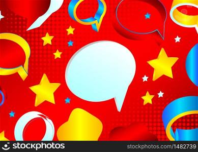 Minimalist abstract speech bubble pattern background with gradient geometric elements. Vector blue, red and yellow comic book backdrop.