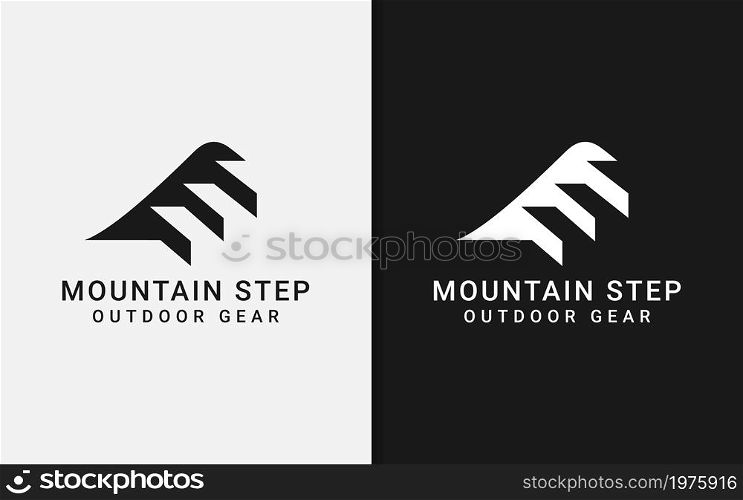 Minimalist Black Mountain with Stair Step Combination for Adventure Gear, Outdoor, Community Logo Design. Graphic Design Element.