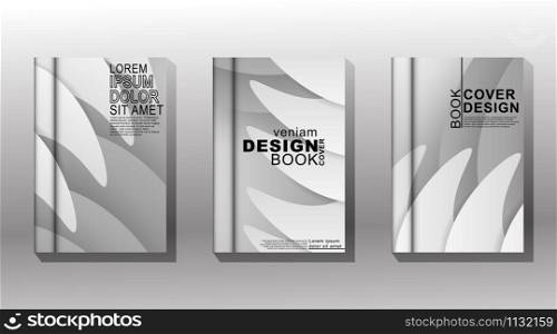 Minimalist book cover design with white, gray, and stacked waves. vector design