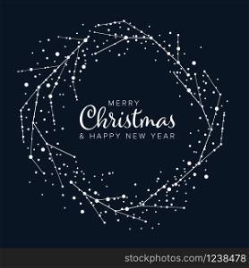 Minimalist Christmas flyer card temlate with abstract advent wreath on a dark blue background. Minimalist Christmas flyer/card template