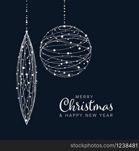 Minimalist Christmas flyer card temlate with abstract christmas decoration baubles on dark background. Minimalist Christmas flyer/card template