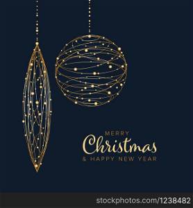 Minimalist Christmas flyer card temlate with abstract christmas decoration baubles on dark background - golden version. Minimalist Christmas flyer/card template