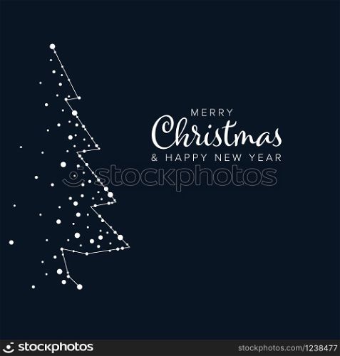 Minimalist Christmas flyer card temlate with abstract christmas tree on a dark blue background. Minimalist Christmas flyer/card template
