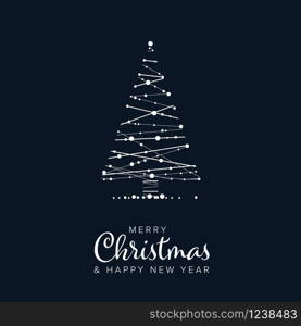 Minimalist Christmas flyer card temlate with abstract christmas tree on a dark blue background. Minimalist Christmas flyer/card template