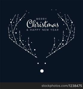 Minimalist Christmas flyer card temlate with reindeer antlers silhouette on a dark blue background. Minimalist Christmas flyer/card template