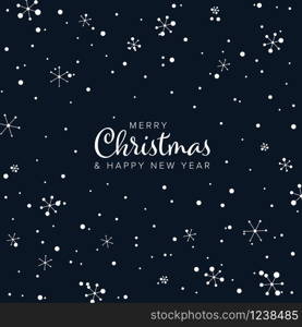 Minimalist Christmas flyer card temlate with white abstract snow flakes on dark background. Minimalist Christmas flyer/card template