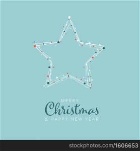 Minimalist Christmas flyer  card temlate with white snowflakes on a star shape and light blue background