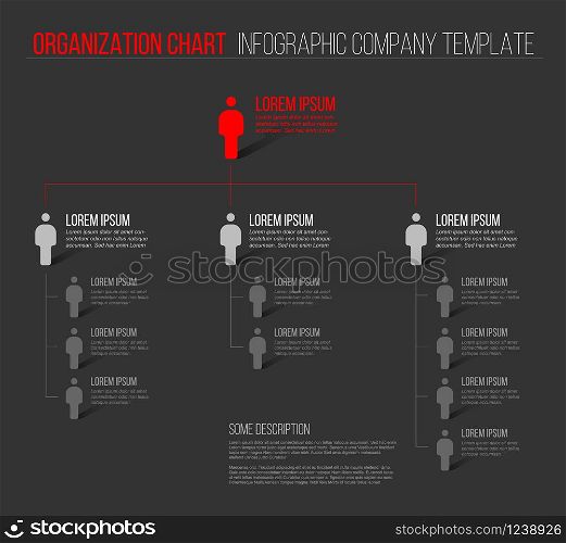Minimalist company organization hierarchy 3d chart template - dark gray version. Minimalist hierarchy 3d chart