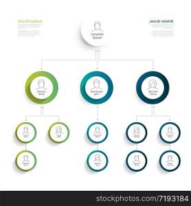 Minimalist company organization hierarchy chart template - blue and green version with icons