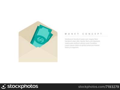Minimalist finance concept illustration / icon - bundle of banknotes in a envelope. Minimalist finance concept illustration