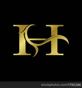 Minimalist Golden H Letter Logo, Luxury Alphabet Vector Design Style.