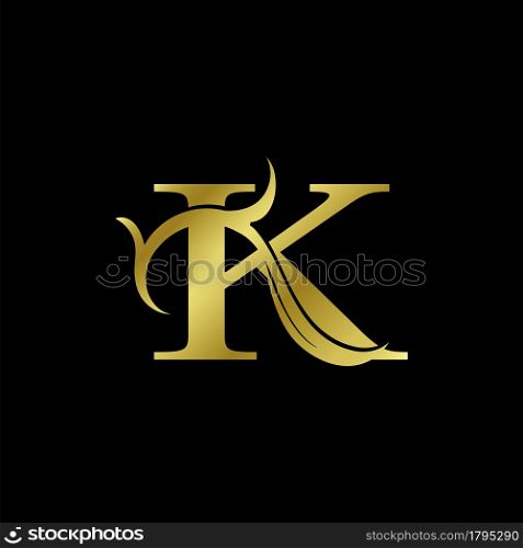 Minimalist Golden K Letter Logo, Luxury Alphabet Vector Design Style.