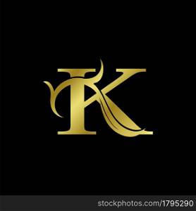 Minimalist Golden K Letter Logo, Luxury Alphabet Vector Design Style.