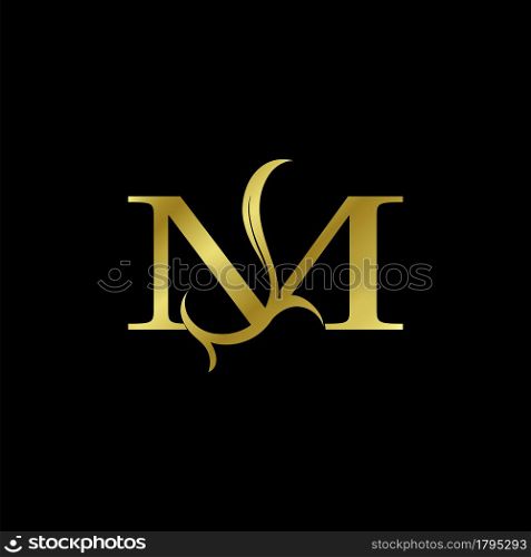 Minimalist Golden M Letter Logo, Luxury Alphabet Vector Design Style.