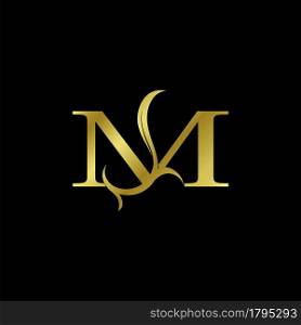 Minimalist Golden M Letter Logo, Luxury Alphabet Vector Design Style.