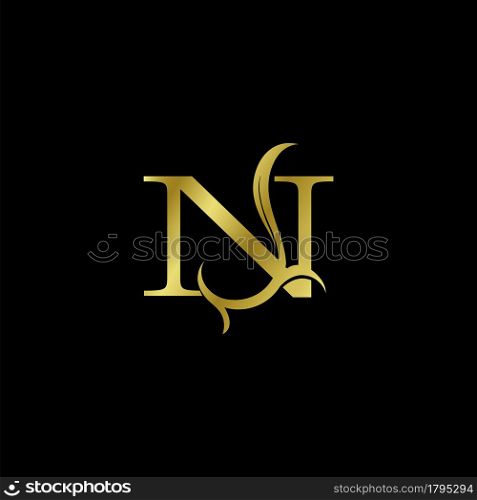 Minimalist Golden N Letter Logo, Luxury Alphabet Vector Design Style.