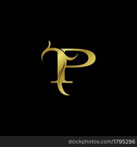 Minimalist Golden P Letter Logo, Luxury Alphabet Vector Design Style.