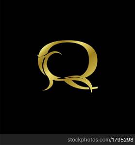 Minimalist Golden Q Letter Logo, Luxury Alphabet Vector Design Style.