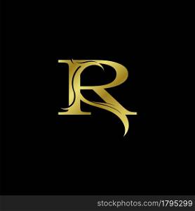 Minimalist Golden R Letter Logo, Luxury Alphabet Vector Design Style.