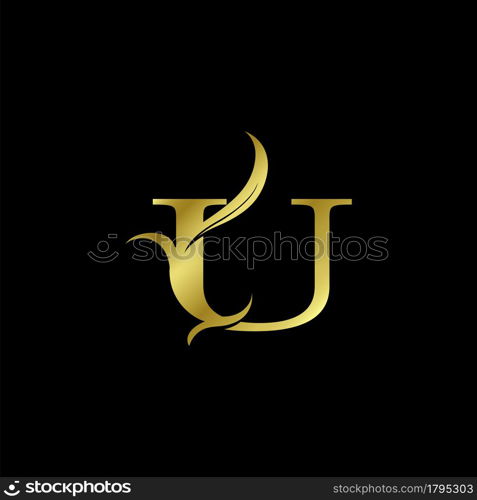 Minimalist Golden U Letter Logo, Luxury Alphabet Vector Design Style.