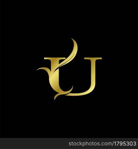 Minimalist Golden U Letter Logo, Luxury Alphabet Vector Design Style.
