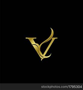 Minimalist Golden V Letter Logo, Luxury Alphabet Vector Design Style.