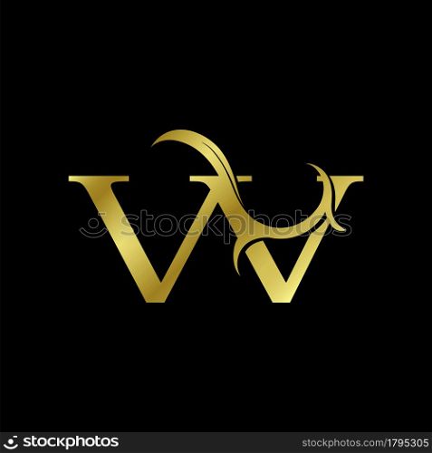 Minimalist Golden W Letter Logo, Luxury Alphabet Vector Design Style.