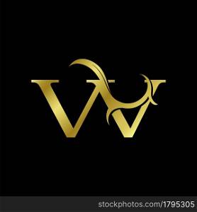 Minimalist Golden W Letter Logo, Luxury Alphabet Vector Design Style.