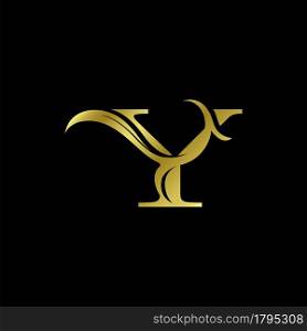 Minimalist Golden Y Letter Logo, Luxury Alphabet Vector Design Style.