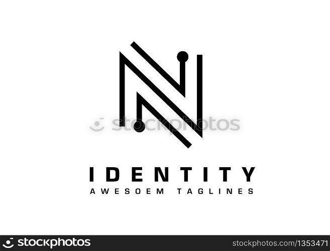 minimalist initial letter n digital tech logo vector design