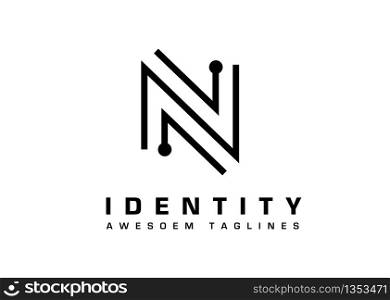 minimalist initial letter n digital tech logo vector design