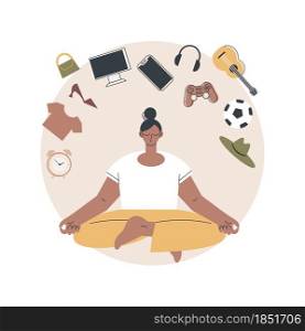 Minimalist lifestyle abstract concept vector illustration. Minimalist consumption, reduce buying, simple living, less financial burden, low expenses lifestyle, few possessions abstract metaphor.. Minimalist lifestyle abstract concept vector illustration.
