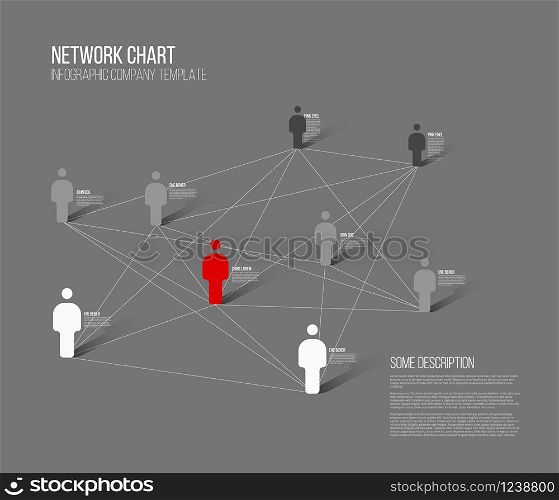 Minimalist people network 3d diagram template - dark gray version. Minimalist network 3d chart