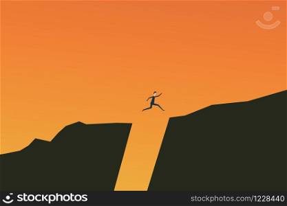 Minimalist stile. vector business finance. businessman jumping over chasm vector concept. Symbol of business success, challenge, risk, courage