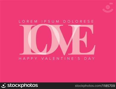 Minimalist vector vlaentines card template with big love lettering