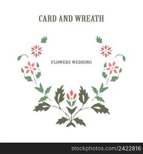 Minimalist wedding invitation floral card. Simple wildflowers, stems, leaves on white background. Vector illustration, greeting card, logo, branding design, poster, print, wedding invitation, birthday