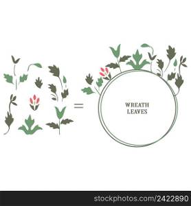 Minimalist wedding invitation floral card. Simple wreath wildflowers, stems, leaves on white background.  Vector illustration, greeting card, logo, branding design, poster, print, wedding invitation, 