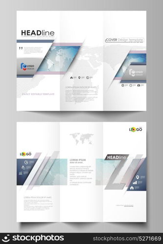 Minimalistic abstract vector illustration of editable layout of two creative tri-fold brochure covers design business templates. Polygonal geometric linear texture. Global network, dig data concept. Minimalistic abstract vector illustration, editable layout of two creative tri-fold brochure covers design business templates. Polygonal geometric linear texture. Global network, dig data concept