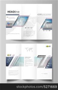 Minimalistic abstract vector illustration of editable layout of two creative tri-fold brochure covers design business templates. Polygonal geometric linear texture. Global network, dig data concept. Minimalistic abstract vector illustration, editable layout of two creative tri-fold brochure covers design business templates. Polygonal geometric linear texture. Global network, dig data concept