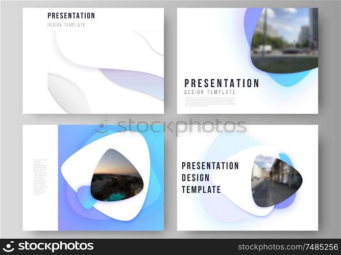 Minimalistic abstract vector illustration of the editable layout of the presentation slides design business templates. Blue color gradient abstract dynamic shapes, colorful geometric template design. Minimalistic abstract vector illustration of the editable layout of the presentation slides design business templates. Blue color gradient abstract dynamic shapes, colorful geometric template design.