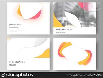 Minimalistic abstract vector illustration of the editable layout of the presentation slides design business templates. Yellow color gradient abstract dynamic shapes, colorful geometric template design.. Minimalistic abstract vector illustration of the editable layout of the presentation slides design business templates. Yellow color gradient abstract dynamic shapes, colorful geometric template design