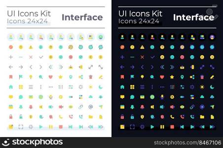 Minimalistic and simple looking flat color ui icons set for dark, light mode. Smartphone navigation. GUI, UX design for mobile app. Vector isolated RGB pictograms. Montserrat Bold, Light fonts used. Minimalistic and simple looking flat color ui icons set for dark, light mode