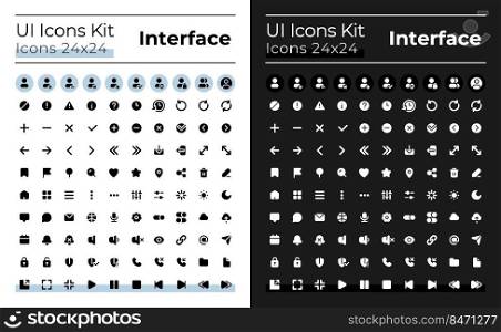 Minimalistic and simple looking glyph ui icons set for dark, light mode. Silhouette symbols for night, day themes. Solid pictograms. Vector isolated illustrations. Montserrat Bold, Light fonts used. Minimalistic and simple looking glyph ui icons set for dark, light mode