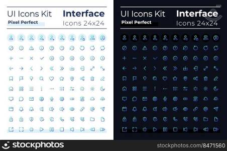 Minimalistic and simple looking pixel perfect gradient linear ui icons set for dark, light mode. Line contour user interface symbols. Modern style pictograms. Vector isolated outline illustrations. Minimalistic and simple looking pixel perfect gradient linear ui icons set for dark, light mode