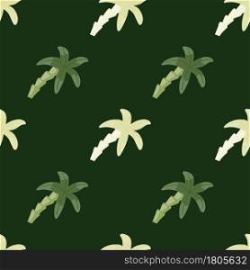 Minimalistic botany exotic seamless pattern with little simple white and green palm tree ornament. Designed for fabric design, textile print, wrapping, cover. Vector illustration.. Minimalistic botany exotic seamless pattern with little simple white and green palm tree ornament.