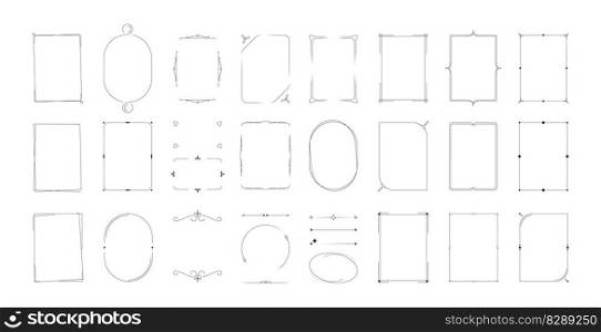 Minimalistic decorative frames. Outline geometric decorative borders with swiss bauhaus line shapes for badge logo design and wedding invitation cards. Vector set. Rectangle oval elements and dividers. Minimalistic decorative frames. Outline geometric decorative borders with swiss bauhaus line shapes for badge logo design and wedding invitation cards. Vector set
