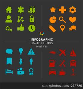Minimalistic Infographic Vector icon collection - flat design style, part 8 of my infographic bundle, dark version