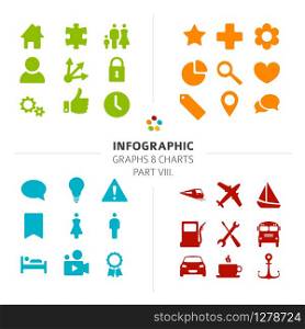 Minimalistic Infographic Vector icon collection - flat design style, part 8 of my infographic bundle