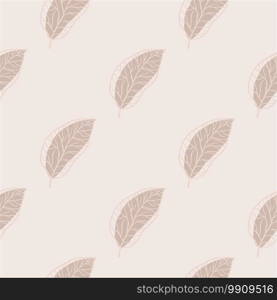 Minimalistic pale seamless pattern with leaves outline ornament. Light pink tones palette. Decorative backdrop for wallpaper, textile, wrapping paper, fabric print. Vector illustration.. Minimalistic pale seamless pattern with leaves outline ornament. Light pink tones palette.