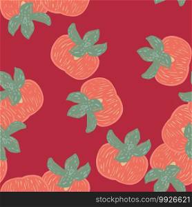 Minimalistic random seamless creative pattern with pink colored persimmons. Red background. Great for fabric design, textile print, wrapping, cover. Vector illustration. Minimalistic random seamless creative pattern with pink colored persimmons. Red background.